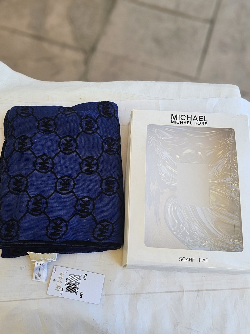 Michael Kors Navy and Black Logo Knit Scarf
